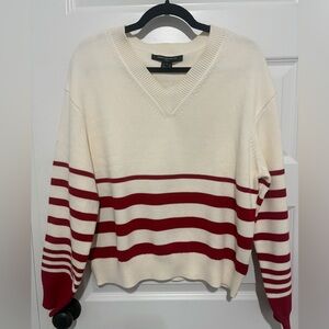 NWOT French Connection V-Neck Sweater with Red Stripes - Size Large